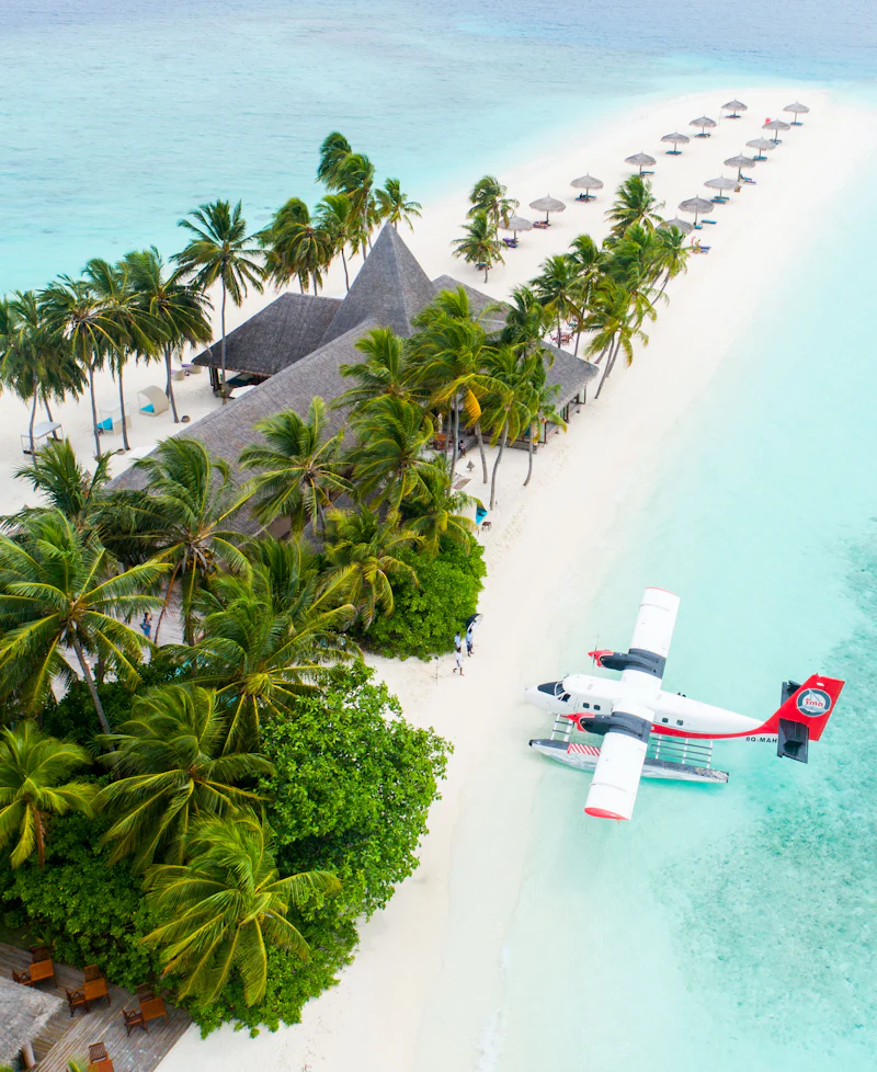 Seaplane on a Maldives beach