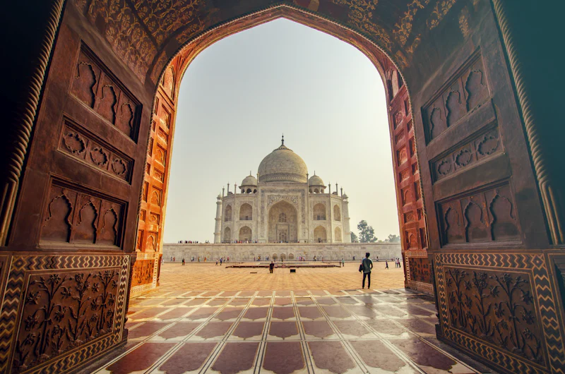 Taj Mahal framed by an archway
